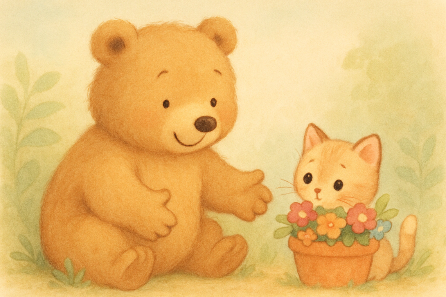 Bo Bo Bear notices a shy kitten